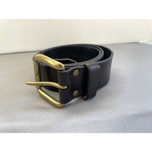 Polo Ralph Lauren Men's 36/90 Belt Brass Buckle Logo Black Leather EUC